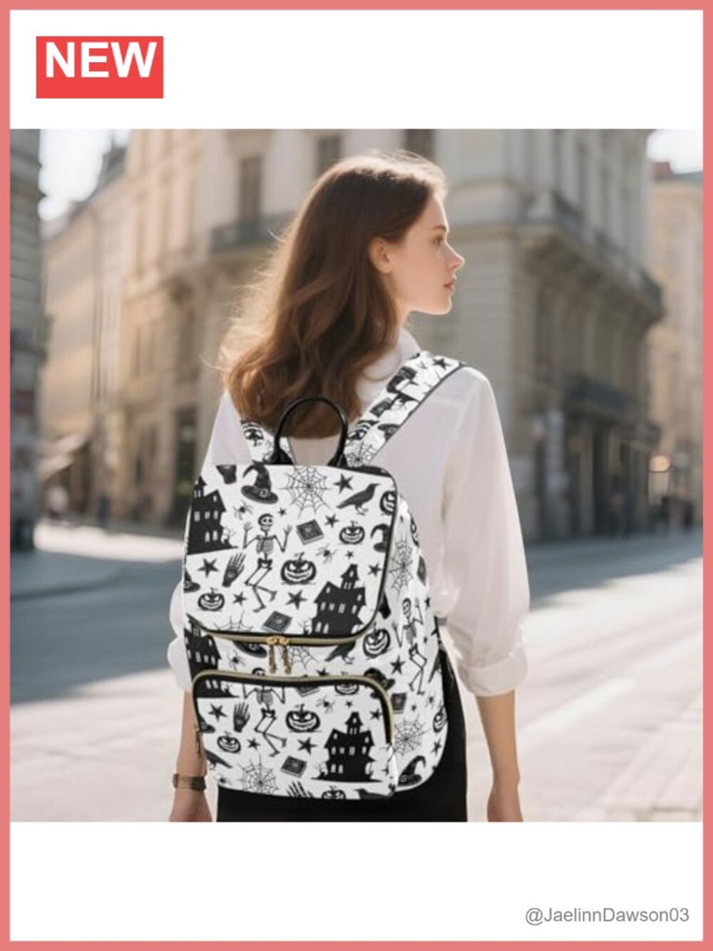 Halloween Print Backpack Lightweight 15L Quilted Polyester School Bag - Picture 5 of 6